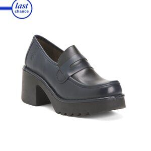 FLY LONDON Navy/black Made In Portugal Leather Heeled Comfort Loafers
